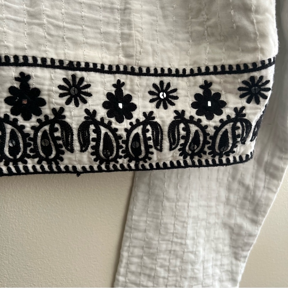 Soft Surroundings White Cropped Jacket with Black Embroidery - Picture 8 of 16
